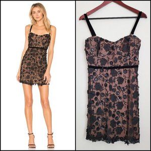 NWT For Love & Lemons Beatrice Embroidered Strappy Mini Dress Nude Black, Large